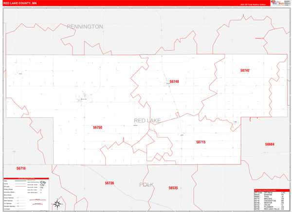 Red Lake County Digital Map Red Line Style